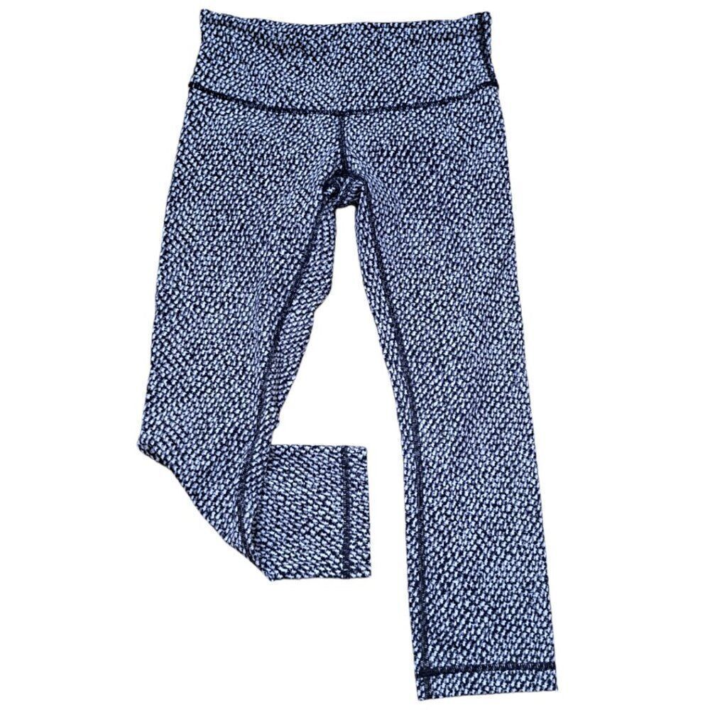 Lululemon Wunder Under Crop III Scatter Star Arctic Grey Black Yoga Gym Spo Sz 4